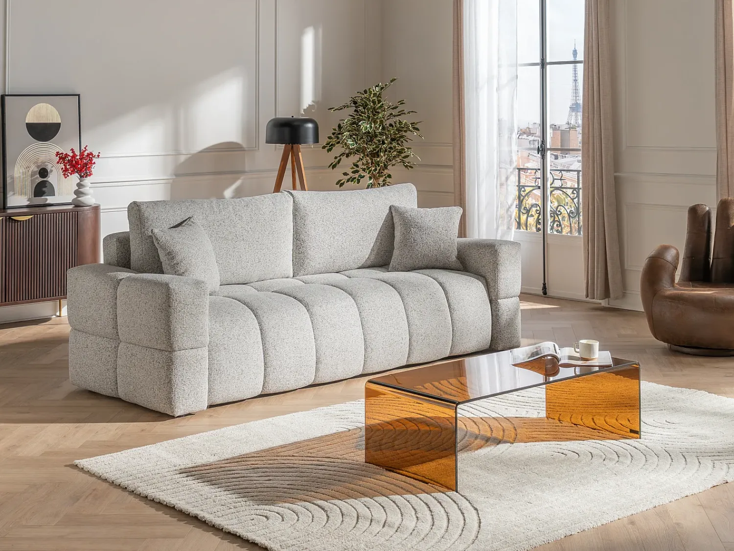 Mesa De Centro|Vente-unique Mesa de centro curva em vidro temperado - Marrom - ALONZO Transparente / Castanho