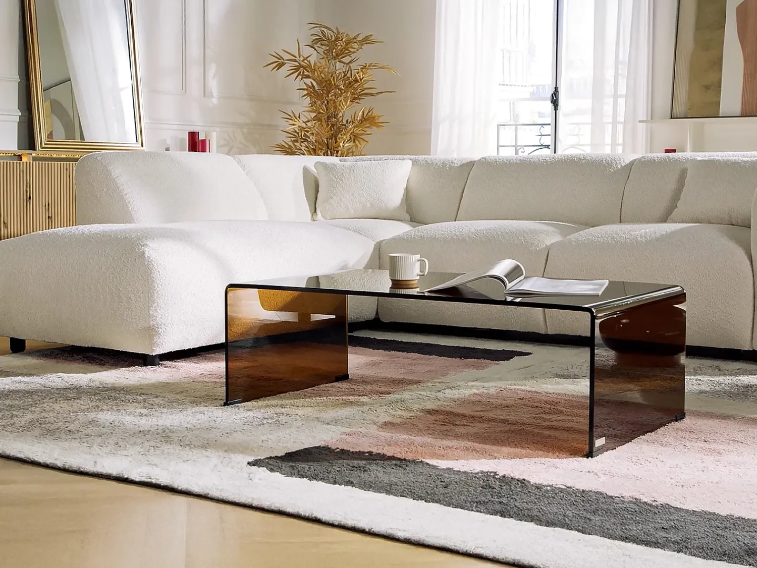 Mesa De Centro|Vente-unique Mesa de centro curva em vidro temperado - Marrom - ALONZO Transparente / Castanho