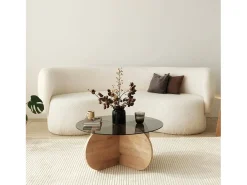 Mesa De Centro|Dmora Mesa de centro Dalcibiad, Mesa de café, Porta-revistas para sofá, Prateleira para sala de estar, 75x75h35 cm, Carvalho Castanho