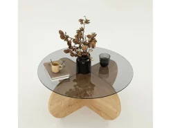 Mesa De Centro|Dmora Mesa de centro Dalcibiad, Mesa de café, Porta-revistas para sofá, Prateleira para sala de estar, 75x75h35 cm, Carvalho Castanho