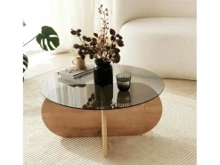 Mesa De Centro|Dmora Mesa de centro Dalcibiad, Mesa de café, Porta-revistas para sofá, Prateleira para sala de estar, 75x75h35 cm, Carvalho Castanho