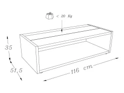Mesa De Centro|Meublorama Mesa de centro DANN estilo contemporâneo com faixa envidraçada - L 116 x l 51 cm Preto