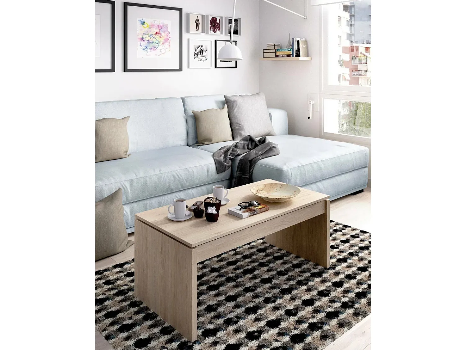 Mesa De Centro*Dmora Mesa de centro Dburgi, Porta-revistas para sala com compartimento de arrumação, Mesa de centro baixa elevada, 102x50h43 cm, Carvalho Castanho