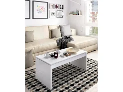 Mesa De Centro|Dmora Mesa de centro Dburgi, Porta-revistas para sala com compartimento de arrumação, Mesa de centro baixa elevada, 102x50h43 cm, Branco