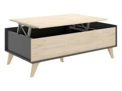 New Dmora Mesa de centro Dburs, Porta-revistas da sala com compartimento de arrumação, Mesa de centro baixa elevada, 99x60h41 cm, Antracite e Carvalho Preto