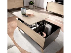 New Dmora Mesa de centro Dburs, Porta-revistas da sala com compartimento de arrumação, Mesa de centro baixa elevada, 99x60h41 cm, Antracite e Carvalho Preto