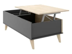 New Dmora Mesa de centro Dburs, Porta-revistas da sala com compartimento de arrumação, Mesa de centro baixa elevada, 99x60h41 cm, Antracite e Carvalho Preto
