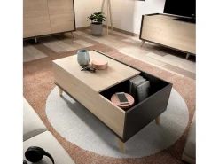 New Dmora Mesa de centro Dburs, Porta-revistas da sala com compartimento de arrumação, Mesa de centro baixa elevada, 99x60h41 cm, Antracite e Carvalho Preto