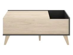 New Dmora Mesa de centro Dburs, Porta-revistas da sala com compartimento de arrumação, Mesa de centro baixa elevada, 99x60h41 cm, Antracite e Carvalho Preto