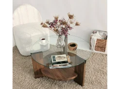 Mesa De Centro|Dmora Mesa de centro Dcaporal, Mesa de café baixa, Porta-revistas para sofá, Prateleira para sala de estar, 75x75h40 cm, Noz Castanho