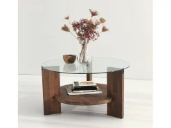 Mesa De Centro|Dmora Mesa de centro Dcaporal, Mesa de café baixa, Porta-revistas para sofá, Prateleira para sala de estar, 75x75h40 cm, Noz Castanho