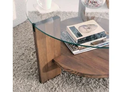 Mesa De Centro|Dmora Mesa de centro Dcaporal, Mesa de café baixa, Porta-revistas para sofá, Prateleira para sala de estar, 75x75h40 cm, Noz Castanho