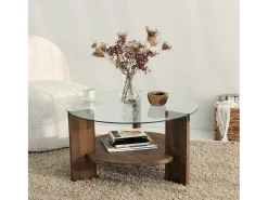 Mesa De Centro|Dmora Mesa de centro Dcaporal, Mesa de café baixa, Porta-revistas para sofá, Prateleira para sala de estar, 75x75h40 cm, Noz Castanho