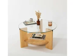 Mesa De Centro*Dmora Mesa de centro Dcaporal,Mesa baixa para café, Porta-revistas para sofá, Prateleira para sala de estar, 75x75h40 cm, Carvalho Castanho