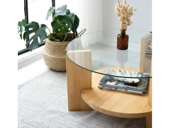 Mesa De Centro*Dmora Mesa de centro Dcaporal,Mesa baixa para café, Porta-revistas para sofá, Prateleira para sala de estar, 75x75h40 cm, Carvalho Castanho