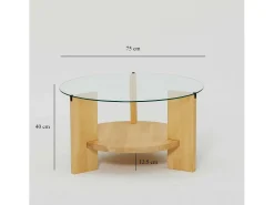 Mesa De Centro*Dmora Mesa de centro Dcaporal,Mesa baixa para café, Porta-revistas para sofá, Prateleira para sala de estar, 75x75h40 cm, Carvalho Castanho