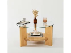 Mesa De Centro*Dmora Mesa de centro Dcaporal,Mesa baixa para café, Porta-revistas para sofá, Prateleira para sala de estar, 75x75h40 cm, Carvalho Castanho