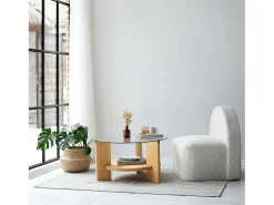 Mesa De Centro*Dmora Mesa de centro Dcaporal,Mesa baixa para café, Porta-revistas para sofá, Prateleira para sala de estar, 75x75h40 cm, Carvalho Castanho