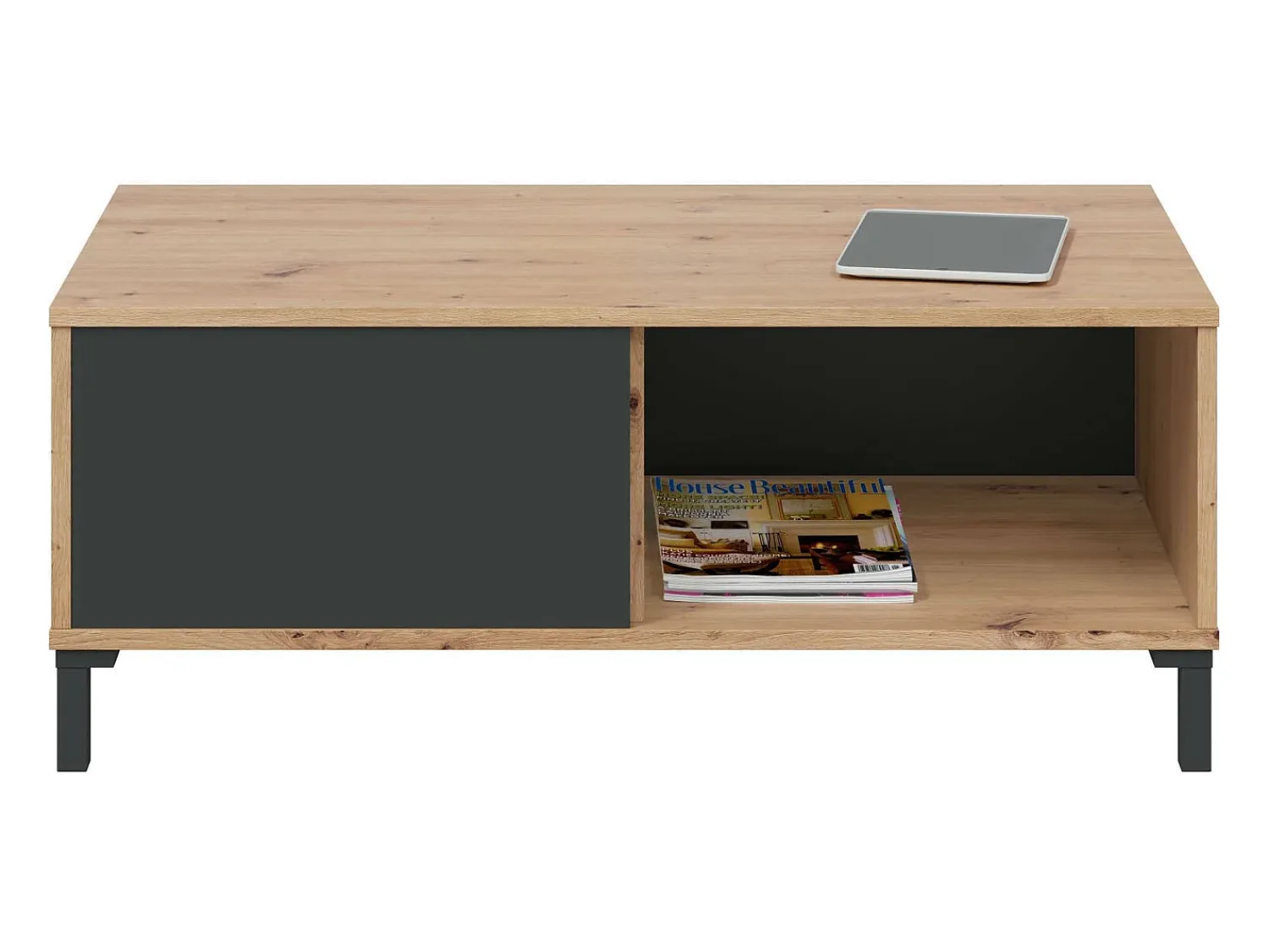 Mesa De Centro*Dmora Mesa de centro Dcresp, Mesa de centro, Mesa baixa de sala, 100x50h40 cm, Carvalho atado e Antracite Castanho