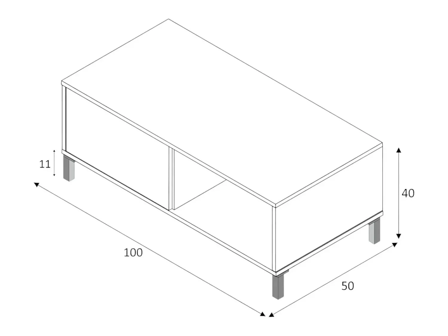 Mesa De Centro*Dmora Mesa de centro Dcresp, Mesa de centro, Mesa baixa de sala, 100x50h40 cm, Carvalho atado e Antracite Castanho
