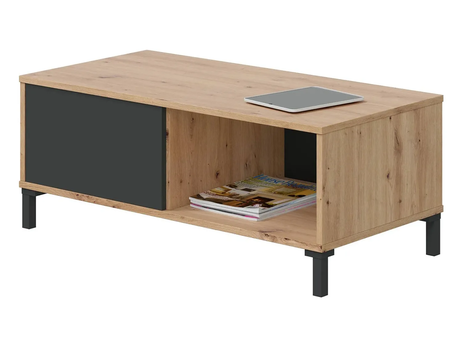 Mesa De Centro*Dmora Mesa de centro Dcresp, Mesa de centro, Mesa baixa de sala, 100x50h40 cm, Carvalho atado e Antracite Castanho