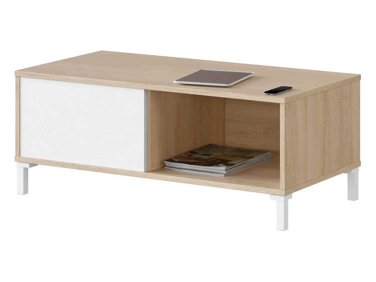 Mesa De Centro*Dmora Mesa de centro Dcresp, Mesa de centro, Mesa baixa da sala, 100x50h40 cm, Carvalho e Branco Castanho