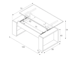 Mesa De Centro*Dmora Mesa de centro Ddav, Mesa de centro com tampo elevável, Mesa baixa de sala, 105x55h45/56 cm, Carvalho atado Castanho