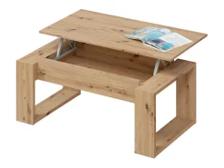 Mesa De Centro*Dmora Mesa de centro Ddav, Mesa de centro com tampo elevável, Mesa baixa de sala, 105x55h45/56 cm, Carvalho atado Castanho