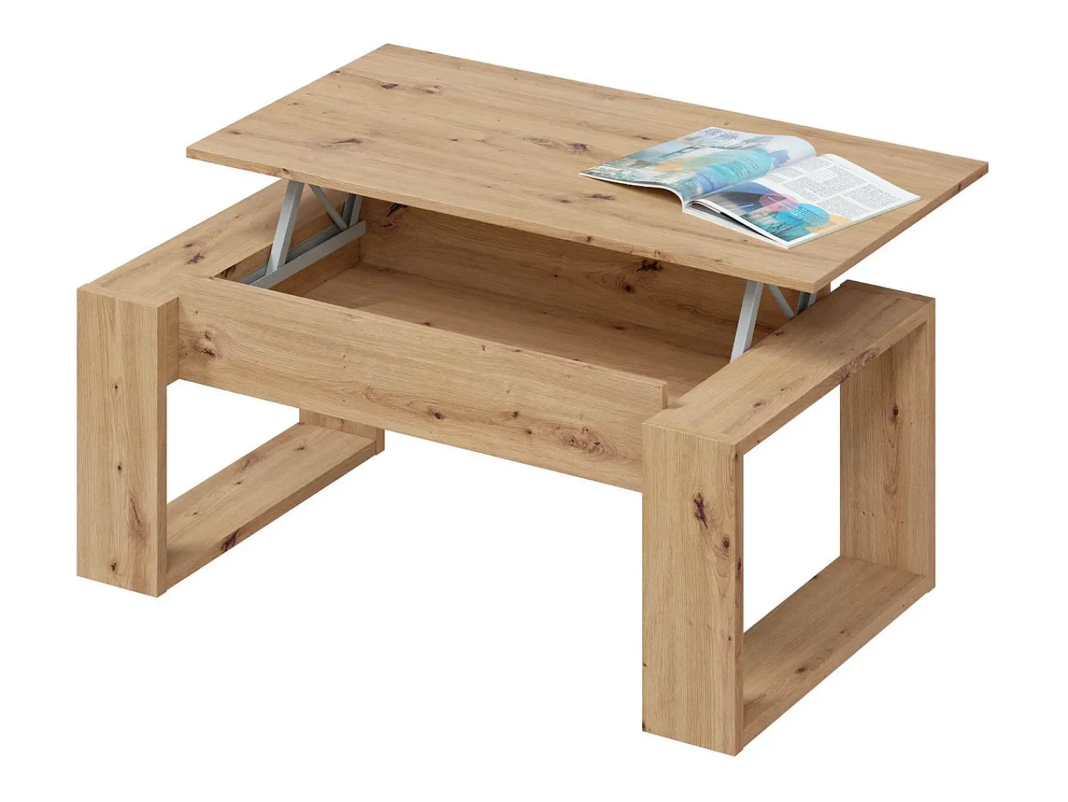Mesa De Centro*Dmora Mesa de centro Ddav, Mesa de centro com tampo elevável, Mesa baixa de sala, 105x55h45/56 cm, Carvalho atado Castanho