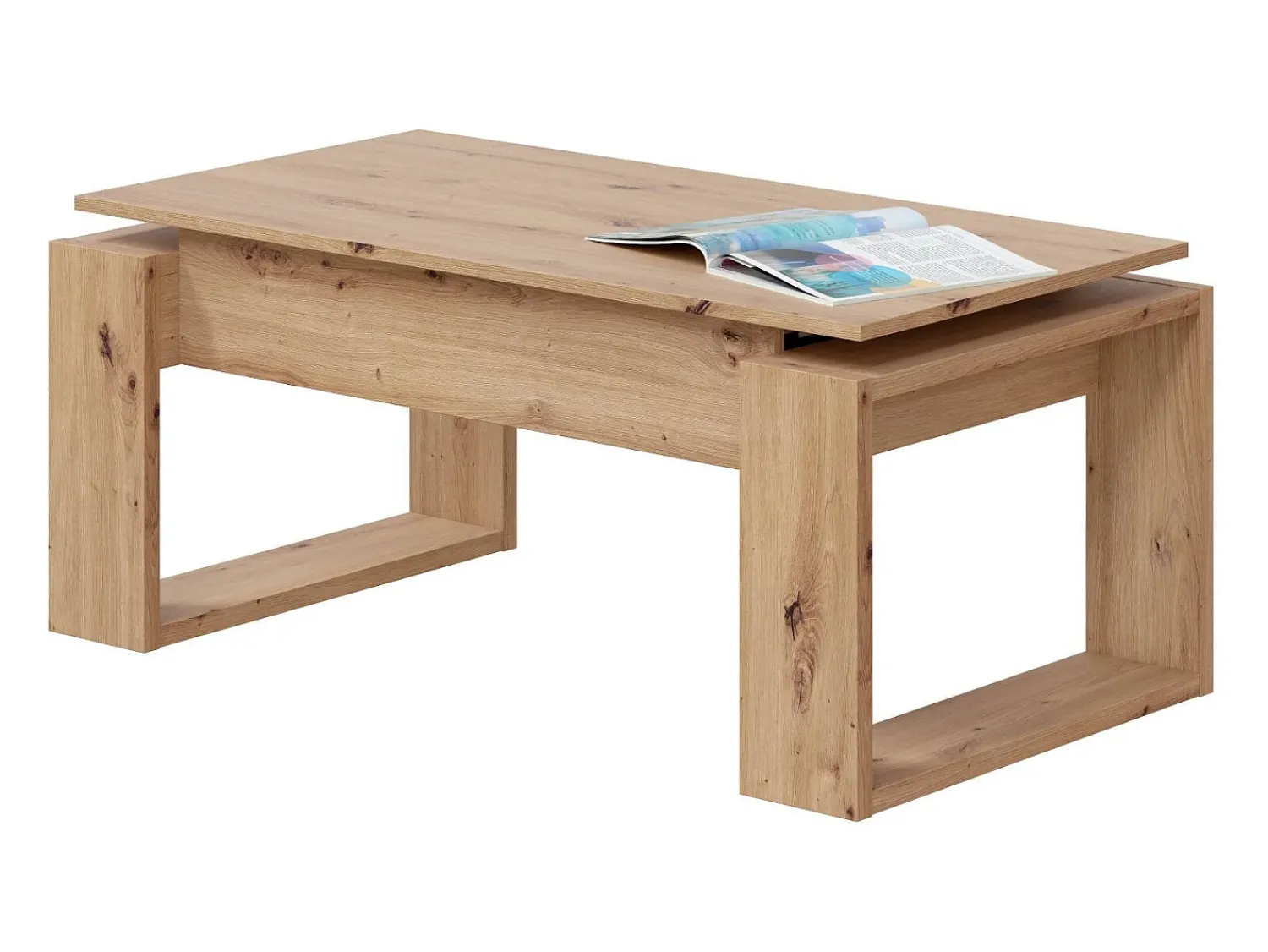 Mesa De Centro*Dmora Mesa de centro Ddav, Mesa de centro com tampo elevável, Mesa baixa de sala, 105x55h45/56 cm, Carvalho atado Castanho