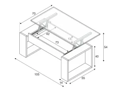 Outlet Dmora Mesa de centro Ddav, Mesa de centro com tampo elevável, Mesa baixa de sala, 105x55h45/56 cm, Branco