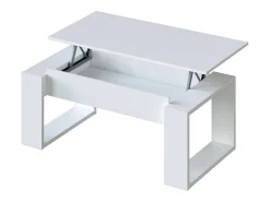 Outlet Dmora Mesa de centro Ddav, Mesa de centro com tampo elevável, Mesa baixa de sala, 105x55h45/56 cm, Branco