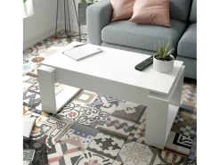 Outlet Dmora Mesa de centro Ddav, Mesa de centro com tampo elevável, Mesa baixa de sala, 105x55h45/56 cm, Branco
