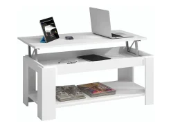 Mesa De Centro|Dmora Mesa de centro Ddeviti, Mesa de centro com prateleira elevatória, Mesa baixa da sala, 102x50h43/54 cm, mate Branco