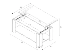 Mesa De Centro|Dmora Mesa de centro Ddeviti, Mesa de centro com prateleira elevatória, Mesa baixa da sala, 102x50h43/54 cm, mate Branco