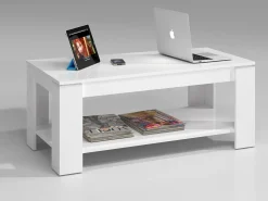 Mesa De Centro|Dmora Mesa de centro Ddeviti, Mesa de centro com prateleira elevatória, Mesa baixa da sala, 102x50h43/54 cm, mate Branco