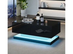Mesa De Centro*ModernLuxe Mesa de centro de alto brilho 90x50x38cm - com 2 gavetas - com iluminação LED - preta Preto