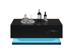 Mesa De Centro*ModernLuxe Mesa de centro de alto brilho 90x50x38cm - com 2 gavetas - com iluminação LED - preta Preto