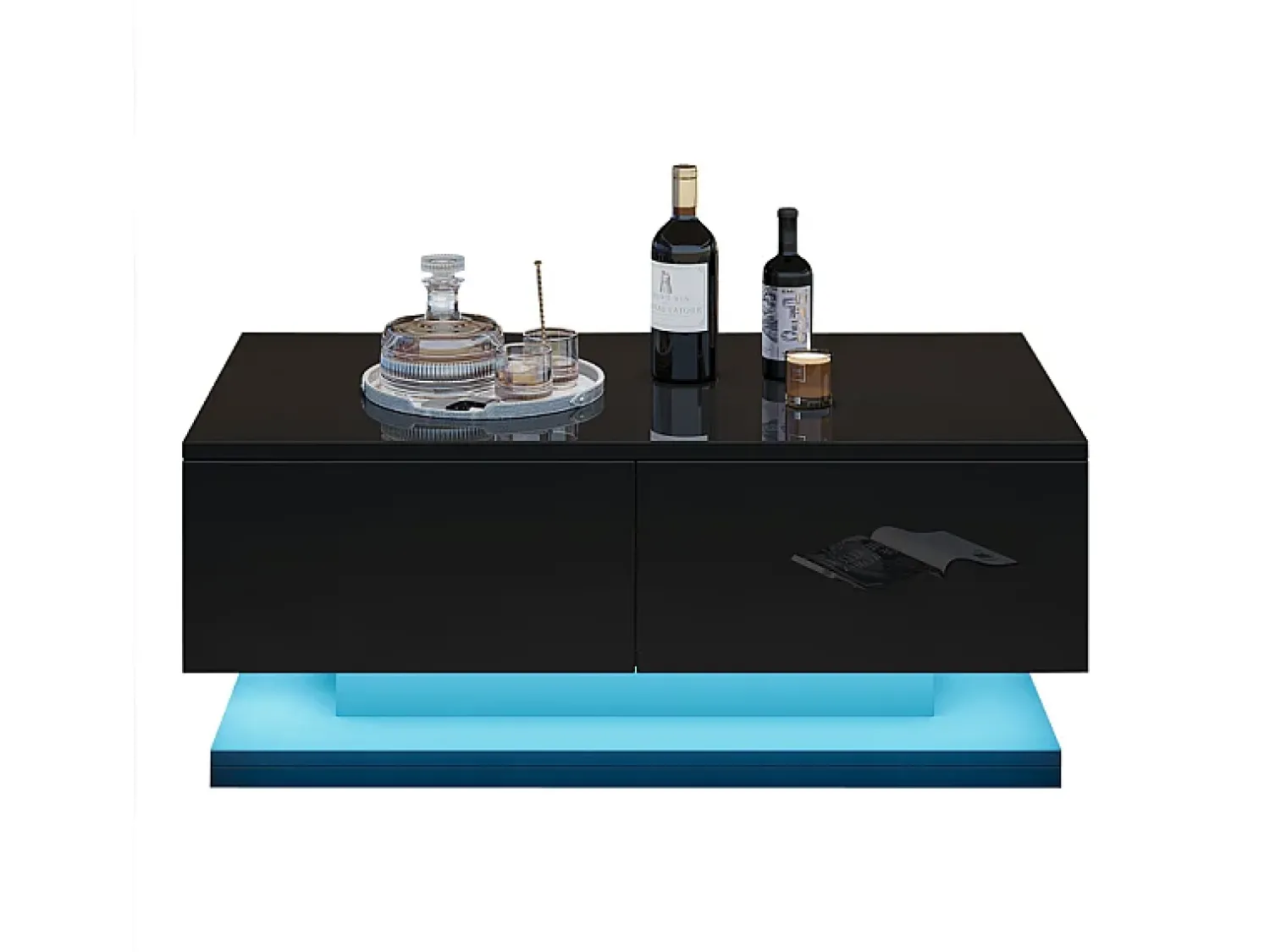 Mesa De Centro*ModernLuxe Mesa de centro de alto brilho 90x50x38cm - com 2 gavetas - com iluminação LED - preta Preto