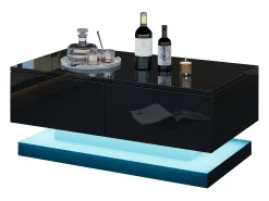 Mesa De Centro*ModernLuxe Mesa de centro de alto brilho 90x50x38cm - com 2 gavetas - com iluminação LED - preta Preto