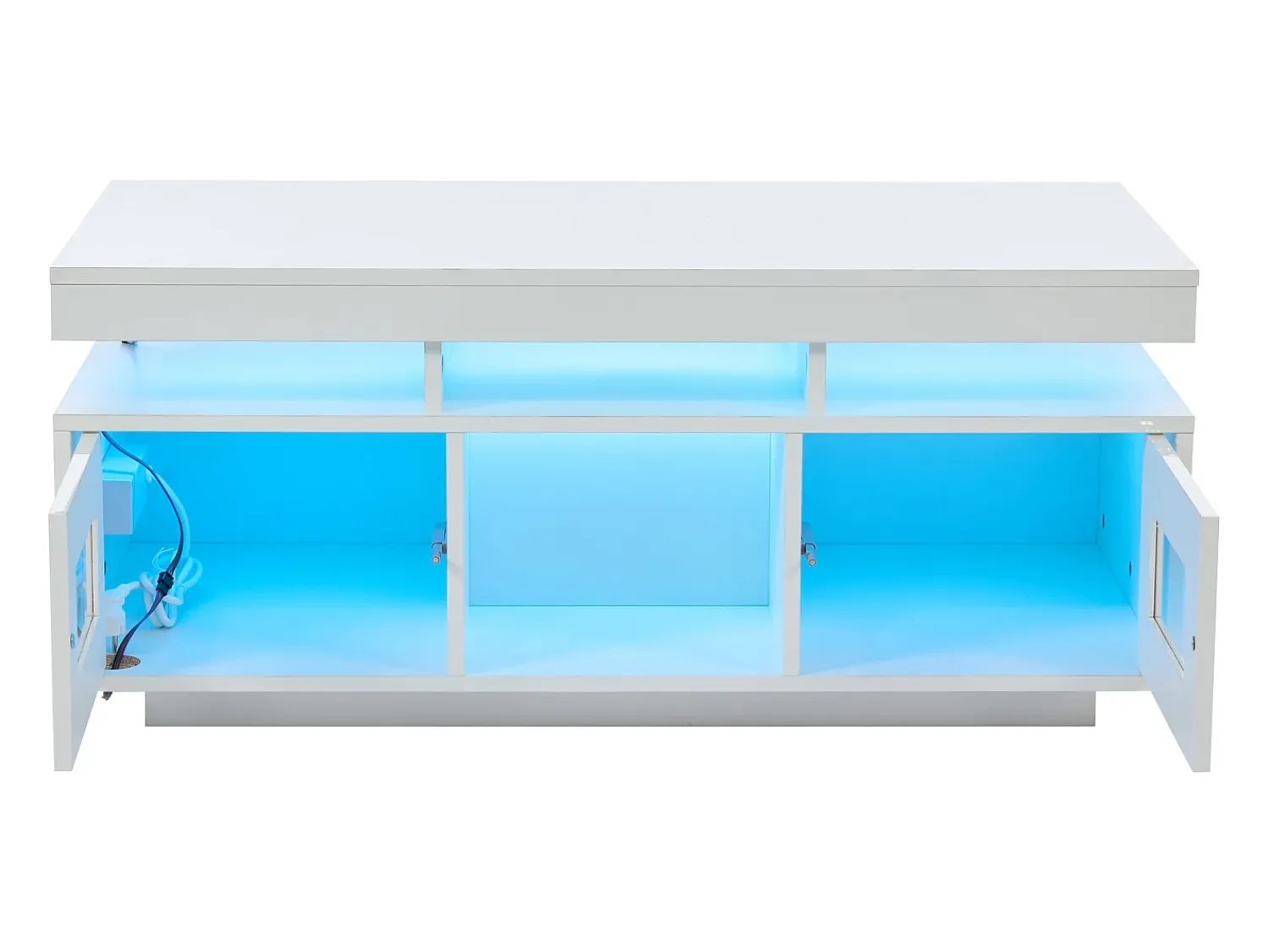 Sale ModernLuxe Mesa de centro de alto brilho 100x50x43cm - com 2 portas - iluminação LED - com porta de carregamento e tomada - branca Branco