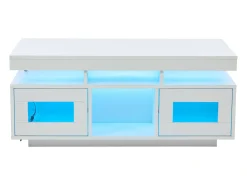 Sale ModernLuxe Mesa de centro de alto brilho 100x50x43cm - com 2 portas - iluminação LED - com porta de carregamento e tomada - branca Branco