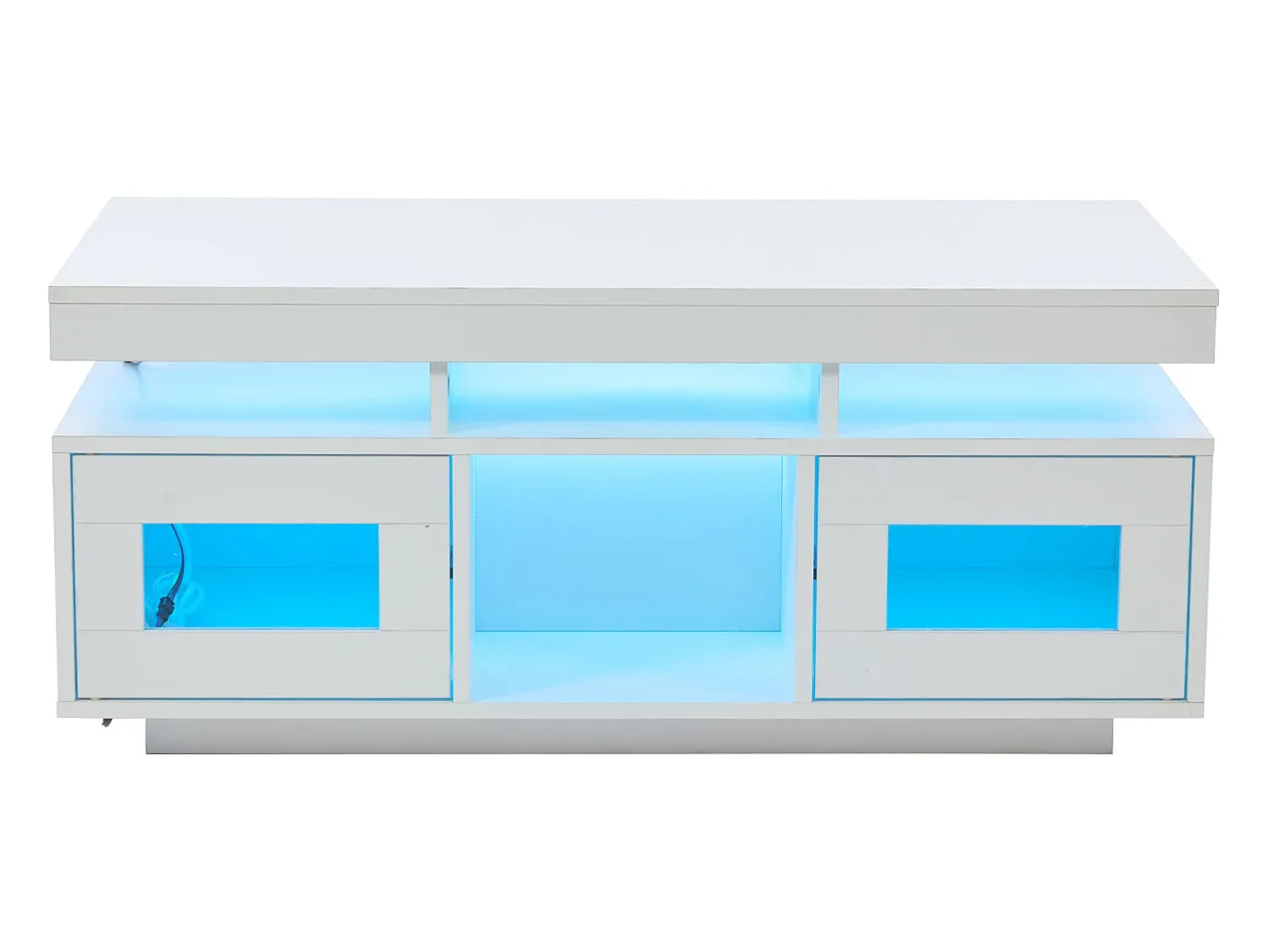Sale ModernLuxe Mesa de centro de alto brilho 100x50x43cm - com 2 portas - iluminação LED - com porta de carregamento e tomada - branca Branco