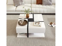 Mesa De Centro*Merax Mesa de centro de alto brilho com 4 gavetas - 78 x 78 x 36 cm - espaço de armazenamento embaixo - aglomerado - Branco