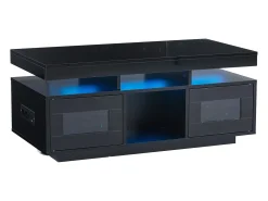 ModernLuxe Mesa de centro de alto brilho 100x50x43cm - com 2 portas - iluminação LED - com porta de carregamento e tomada - preta^ Mesa De Centro