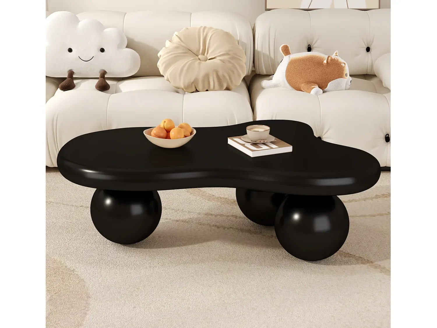 Mesa De Centro* Mesa de centro de design em formato de nuvem com iluminação LED, formato original, tampo iluminado em estilo nuvem, e branco. Preto