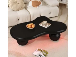 Mesa De Centro* Mesa de centro de design em formato de nuvem com iluminação LED, formato original, tampo iluminado em estilo nuvem, e branco. Preto
