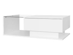 Mesa De Centro*Hauss Spole Mesa de centro de design com LED inteligente, brilhante e vidro integrado, 100x50 cm Branco