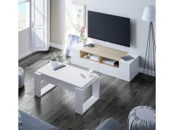 Mesa De Centro|Calicosy Mesa de centro de design com tampo elevatório L102 cm - Ciara, ideal para espaços pequenos Branco