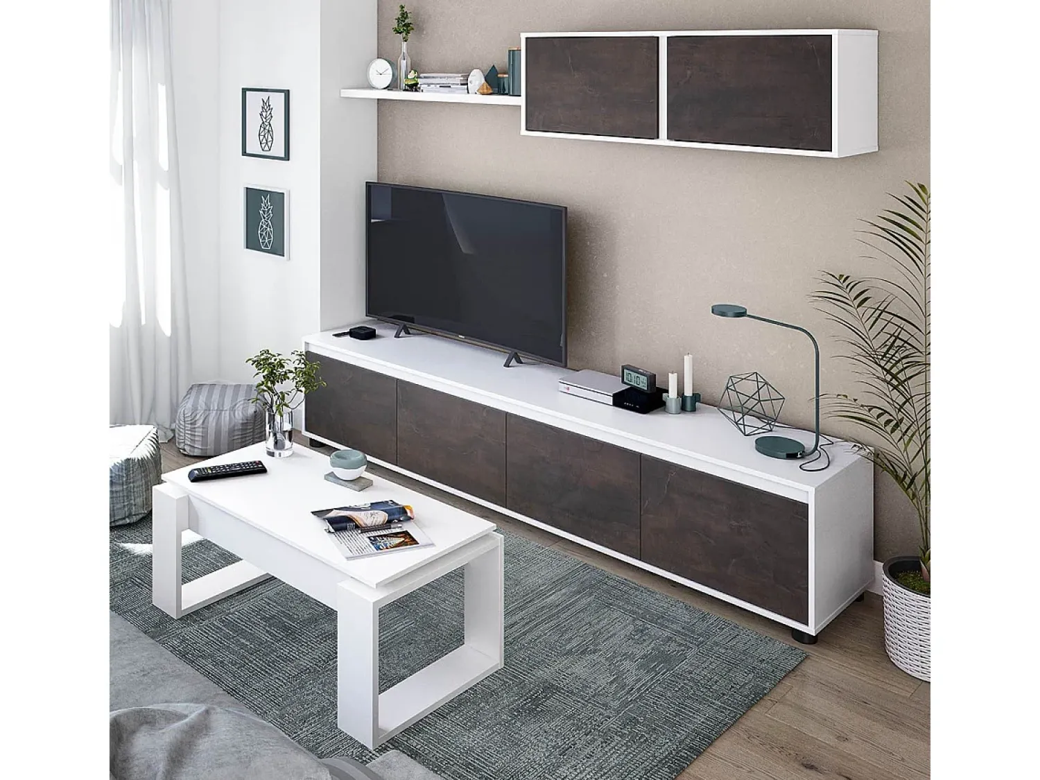 Mesa De Centro|Calicosy Mesa de centro de design com tampo elevatório L102 cm - Ciara, ideal para espaços pequenos Branco